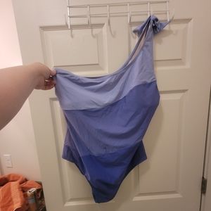 Purple colorblock one shoulder swimsuit